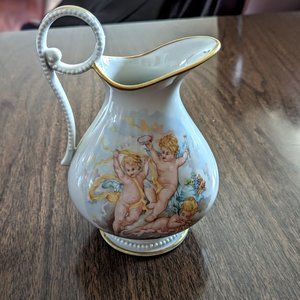 Limoges France Hand Painted Pitcher with beaded handle